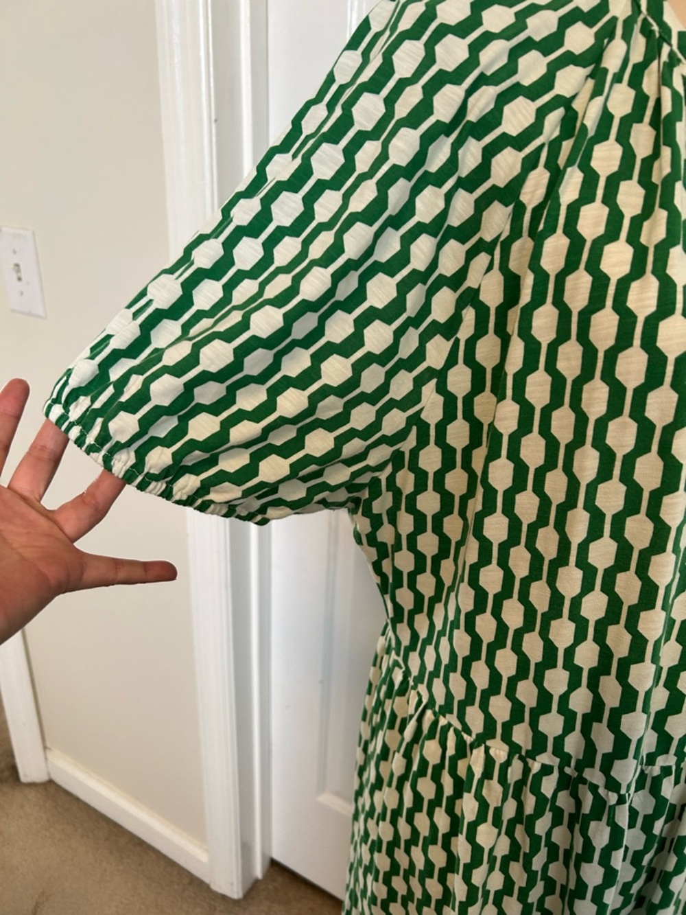 Boden Short Sleeve Jersey Dress in Rolling Hills Geo Azure Print - Picture 5 of 13